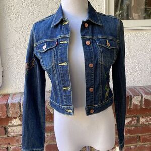 Seven 7 Premium Cropped Embroidered Jean Jacket Size Small NWT